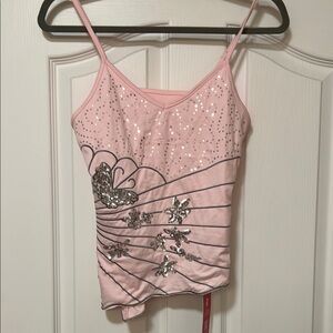 NWT- Pink Sequin Butterfly Camisole Top - Med